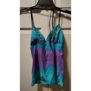TG Mudd Y2K Retro Teal & Purple Abstract 90's Tie-Dye Tankini Swim Top Small